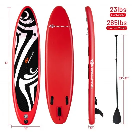 10' Inflatable Stand up Adjustable Fin Paddle Surfboard with Bag