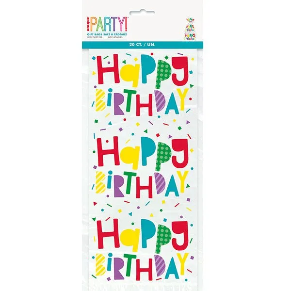 20pk Colourful Happy Birthday Gift Cello Bag