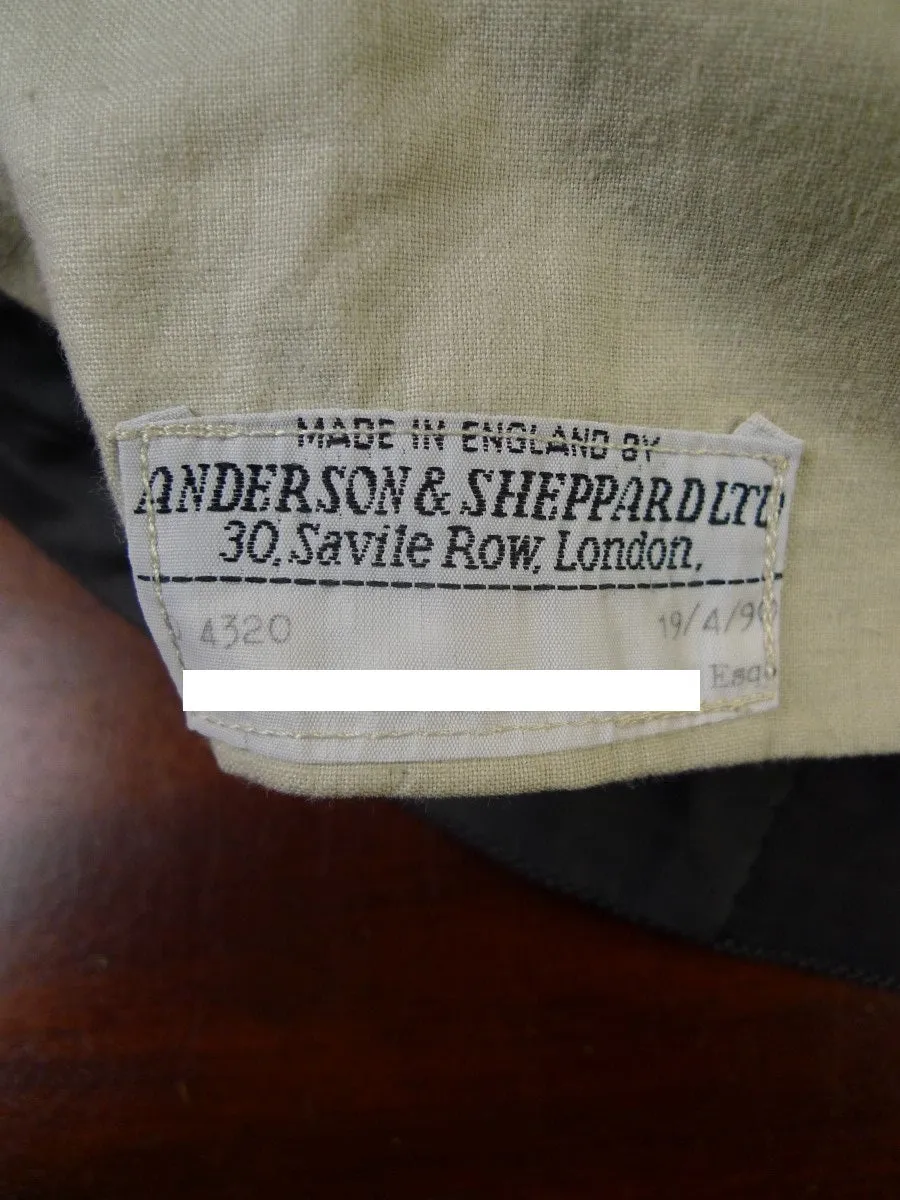 23/0770 vintage 1990 anderson & sheppard savile row bespoke grey birds-eye weave worsted trouser 37