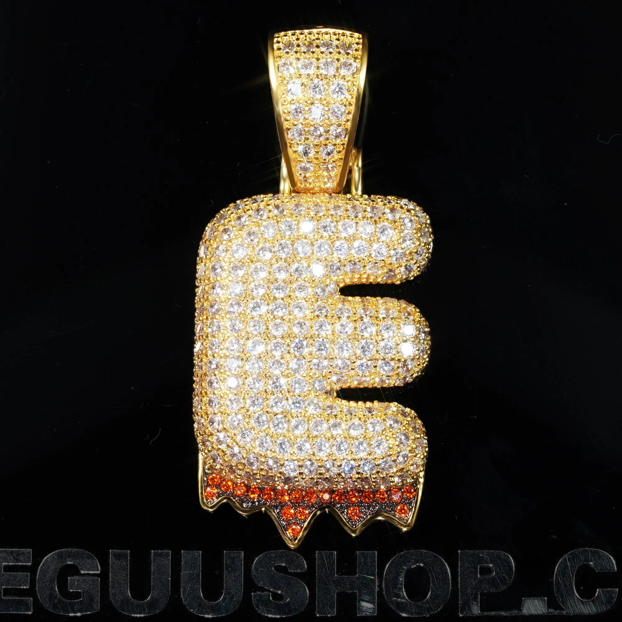 23mm Iced  CZ  Letter Gold-Plated Pendant & Cuban Link Chain