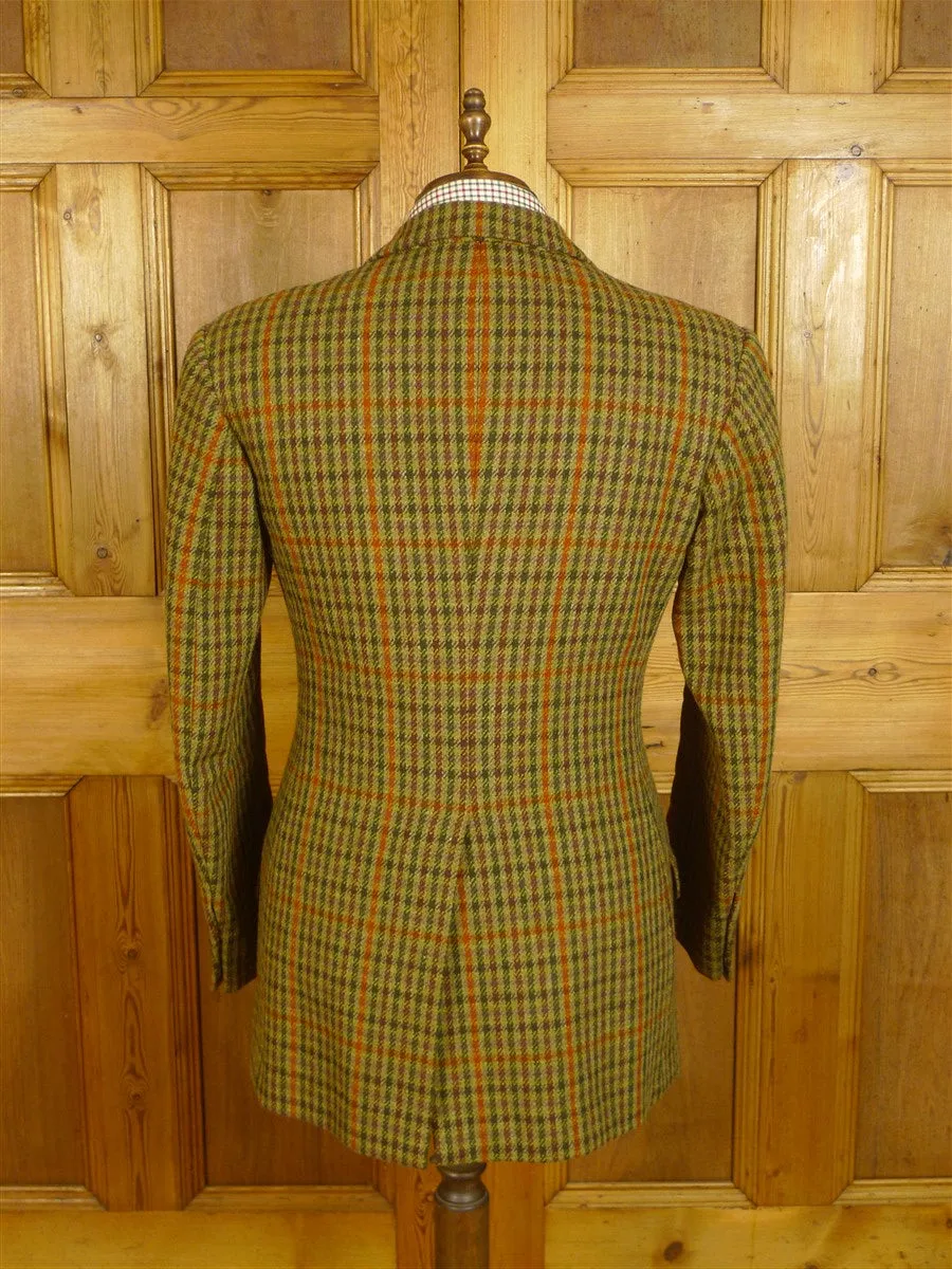 24/0881 vintage bespoke tailored green / red gun check heavyweight tweed shooting suit w/ ghillie collar 41-42 long