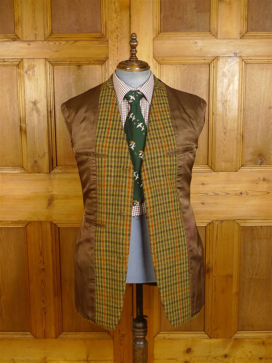 24/0881 vintage bespoke tailored green / red gun check heavyweight tweed shooting suit w/ ghillie collar 41-42 long