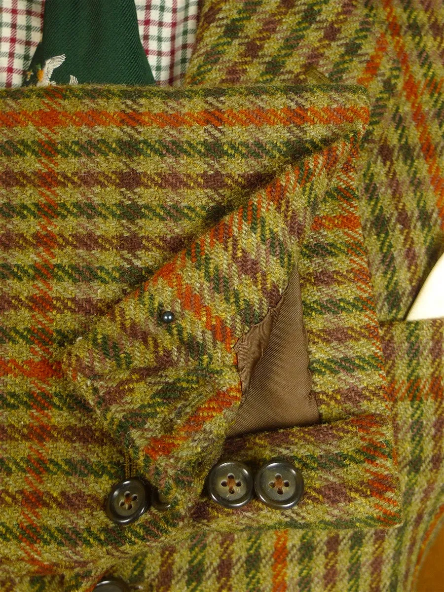 24/0881 vintage bespoke tailored green / red gun check heavyweight tweed shooting suit w/ ghillie collar 41-42 long