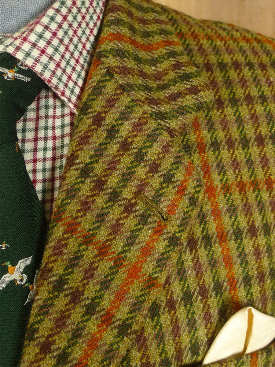 24/0881 vintage bespoke tailored green / red gun check heavyweight tweed shooting suit w/ ghillie collar 41-42 long