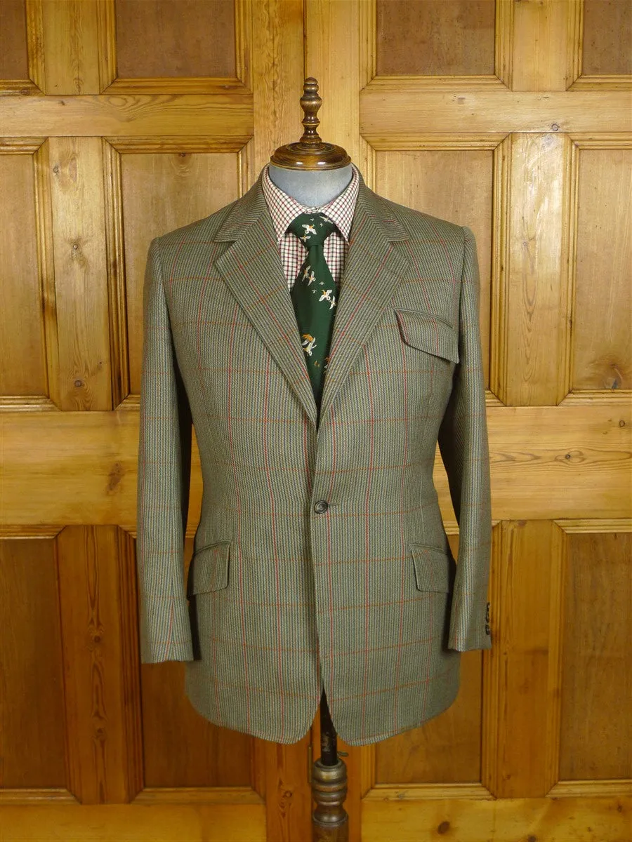 24/0929 vintage john kent savile row bespoke green / red wp check tweed country suit 41-42 short to regular