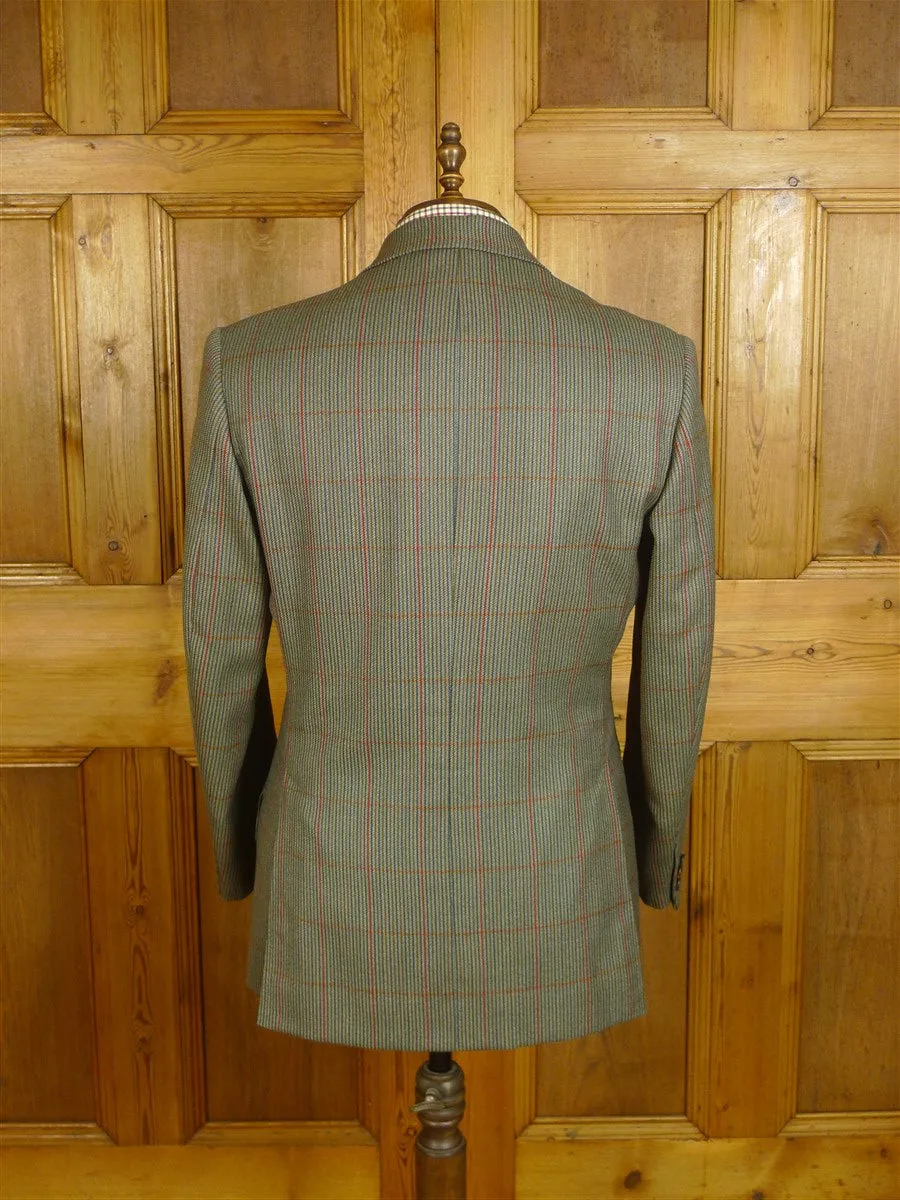 24/0929 vintage john kent savile row bespoke green / red wp check tweed country suit 41-42 short to regular