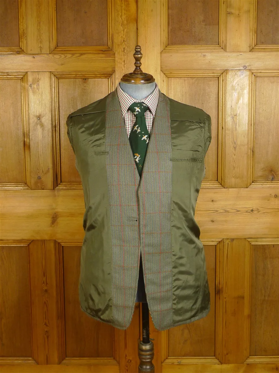 24/0929 vintage john kent savile row bespoke green / red wp check tweed country suit 41-42 short to regular