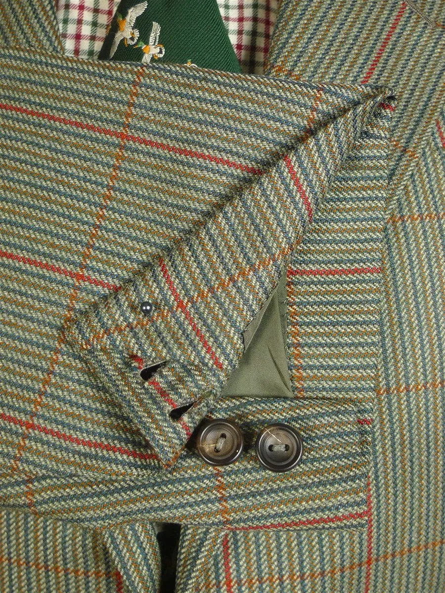 24/0929 vintage john kent savile row bespoke green / red wp check tweed country suit 41-42 short to regular