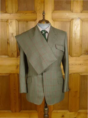 24/0929 vintage john kent savile row bespoke green / red wp check tweed country suit 41-42 short to regular