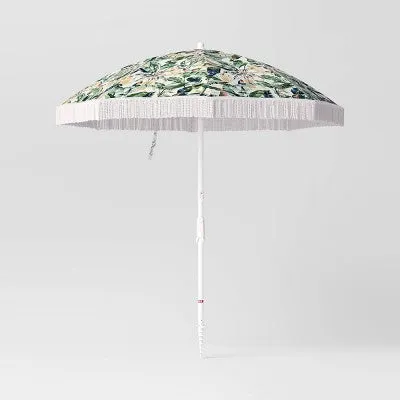 6.5'x6.5' Outdoor Patio Beach Umbrella with Boho Fringe Tropical Green - Threshold