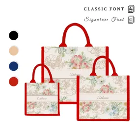 Abstract Fleur Flora Series Jute Tote Bag [FREE Custom Add Name]