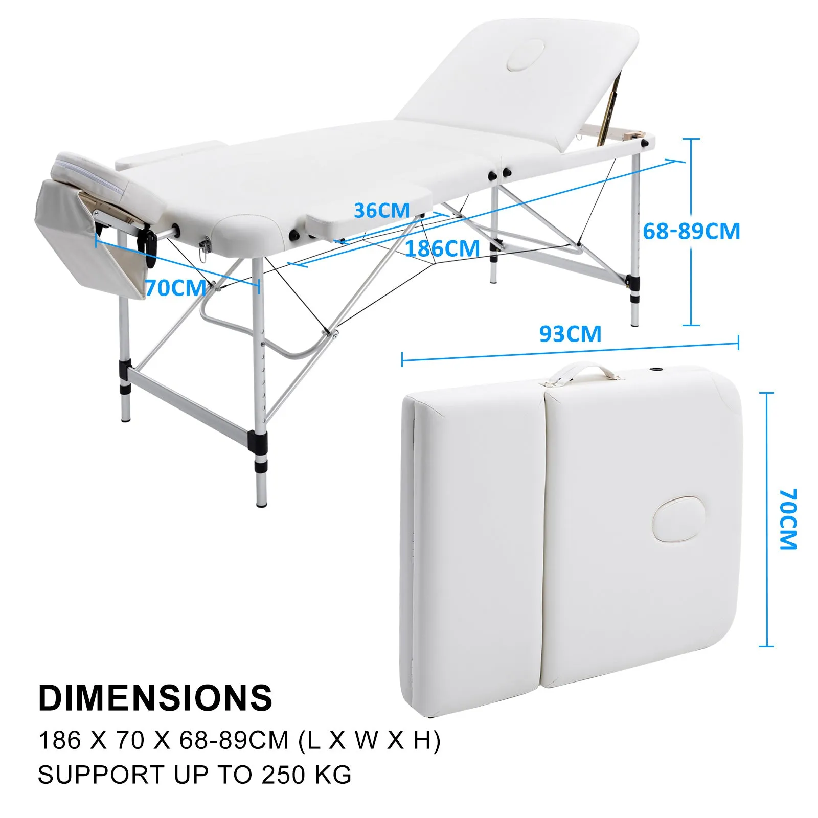 Adjustable Aluminium Portable Massage Table Bed 70cm Set