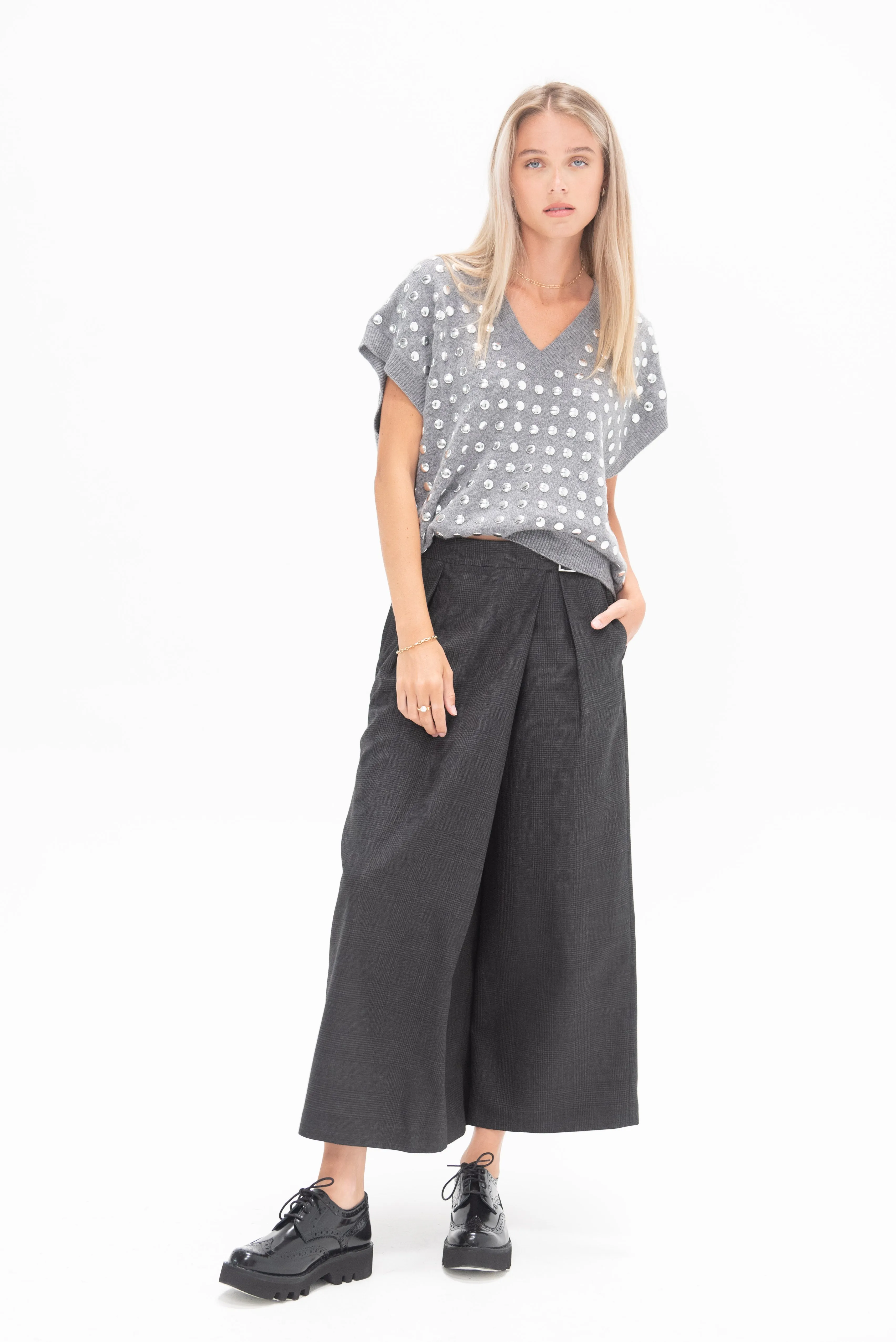 Adler Glenplaid Wrap Pant, Grey Multi