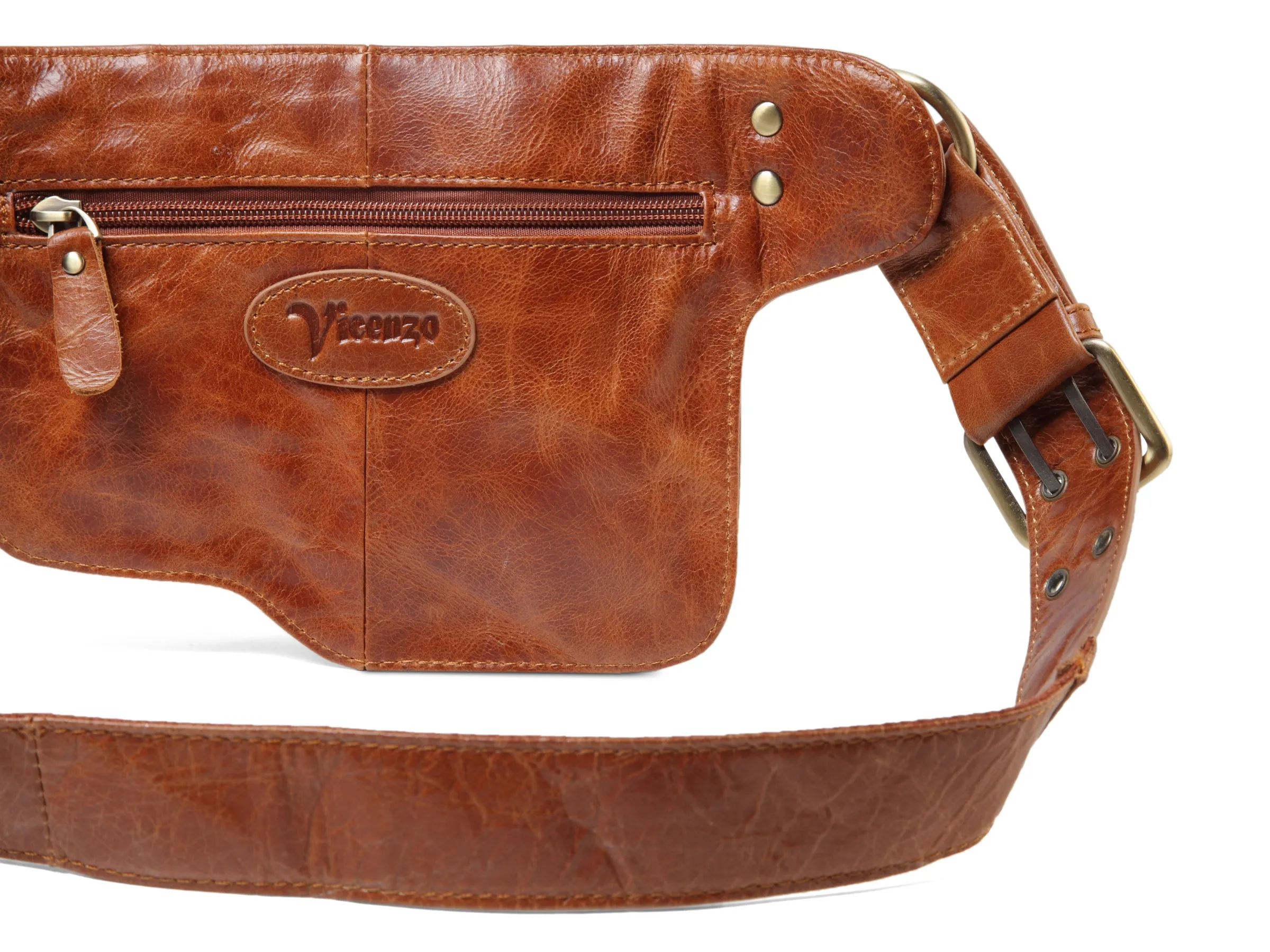 Adonis X  Leather Waist Purse Fanny Pack Hip Bag- TAN