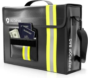 Alorva Fireproof And Waterproof Document Bag - 17 X 12 X 5” With Wallet Protector - Reflective To Find Fast At Night - Shield Important Documents & Valuables From Fire & Water - Firefighter Designed Color gold Size 17x12x5 Inch