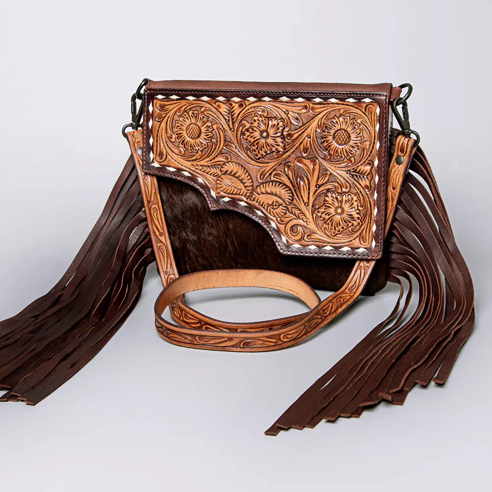 American Darling Hide Fringe Tooled Crossbody Purse