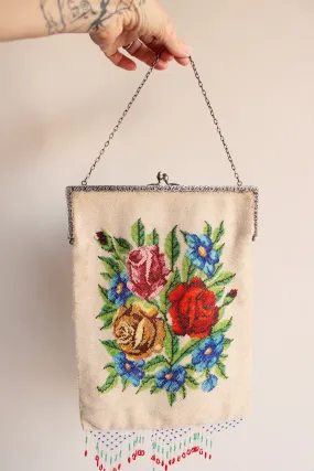 Antique 1910s Rose Microbeaded Bag