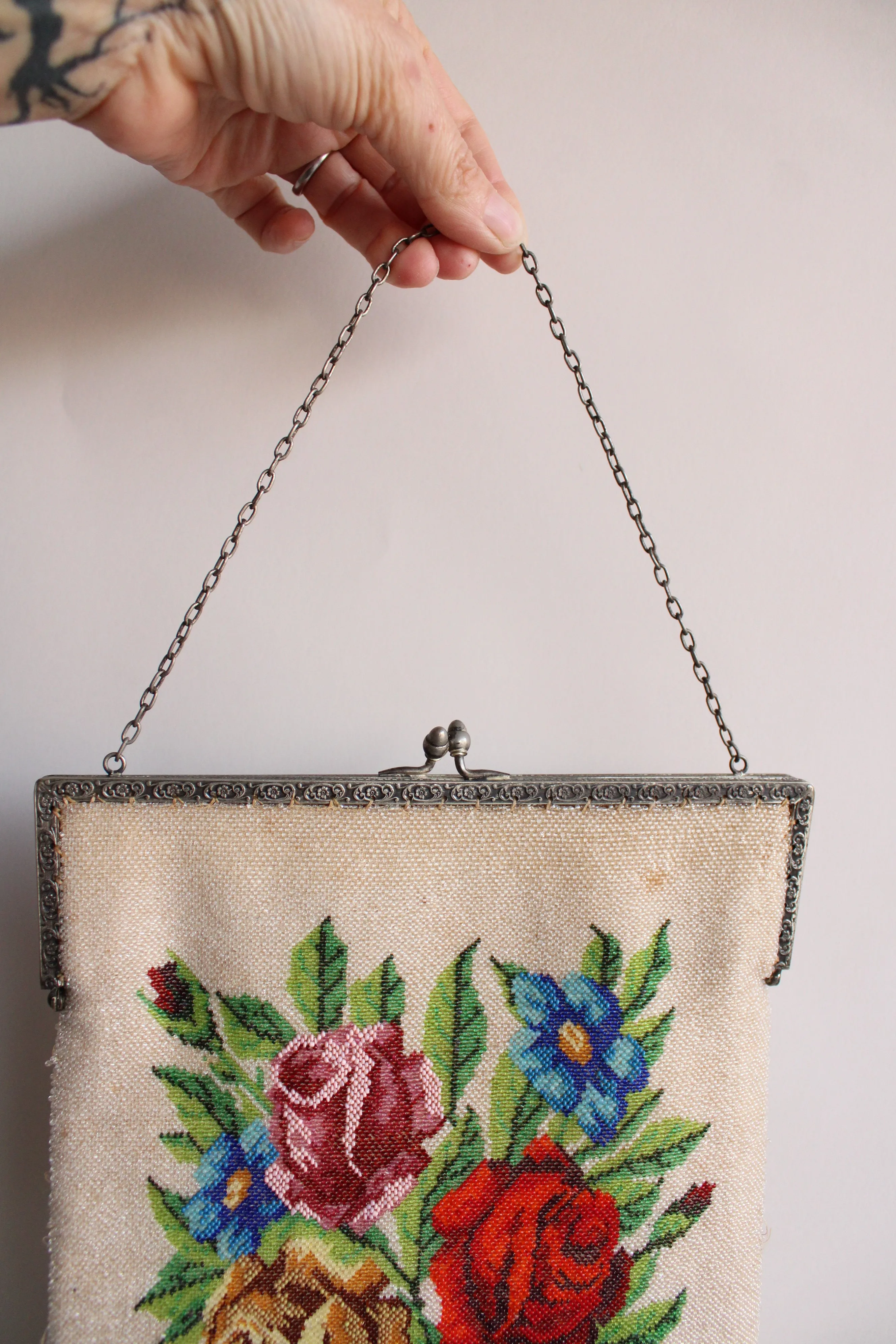 Antique 1910s Rose Microbeaded Bag