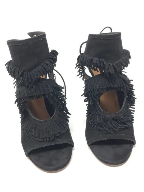 Aquazzura 36 Black Suede Leather Fringe Sandals 1-416-61321