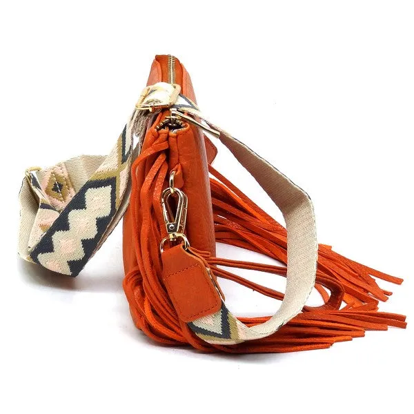 Aztec Guitar Strap Fringe Clutch Crossbody Bag