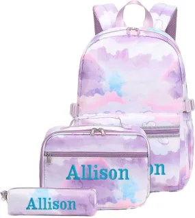 Backpack, Lunchbox & Pencil Bag Set, Purple Clouds