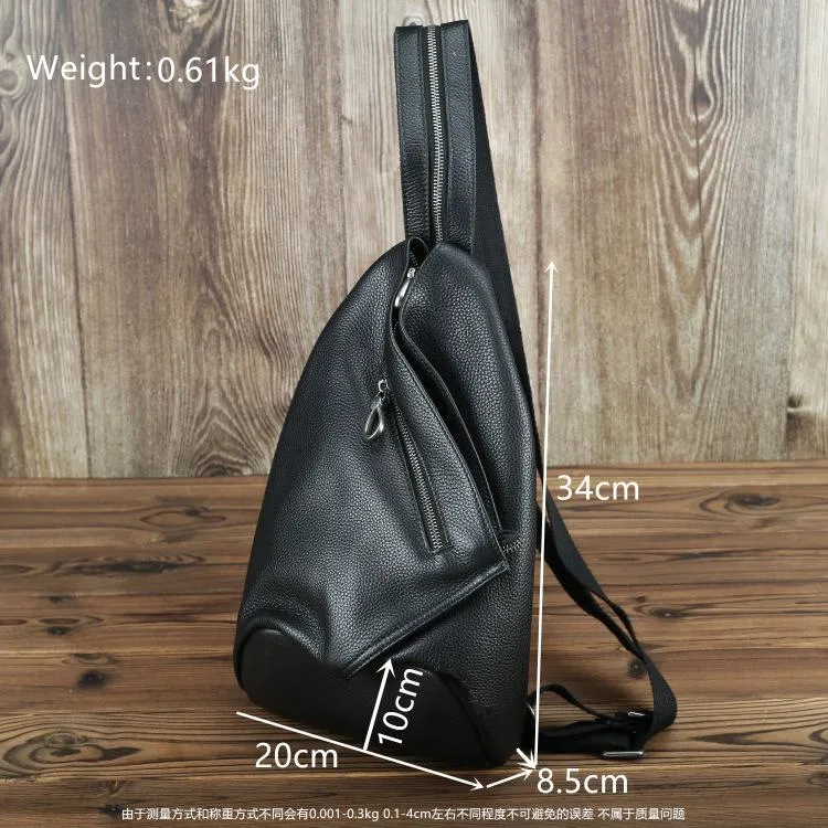 Badass Black Leather Backpack Men's Sling Bag Chest Bag One shoulder Backpack Sling Bag For Men