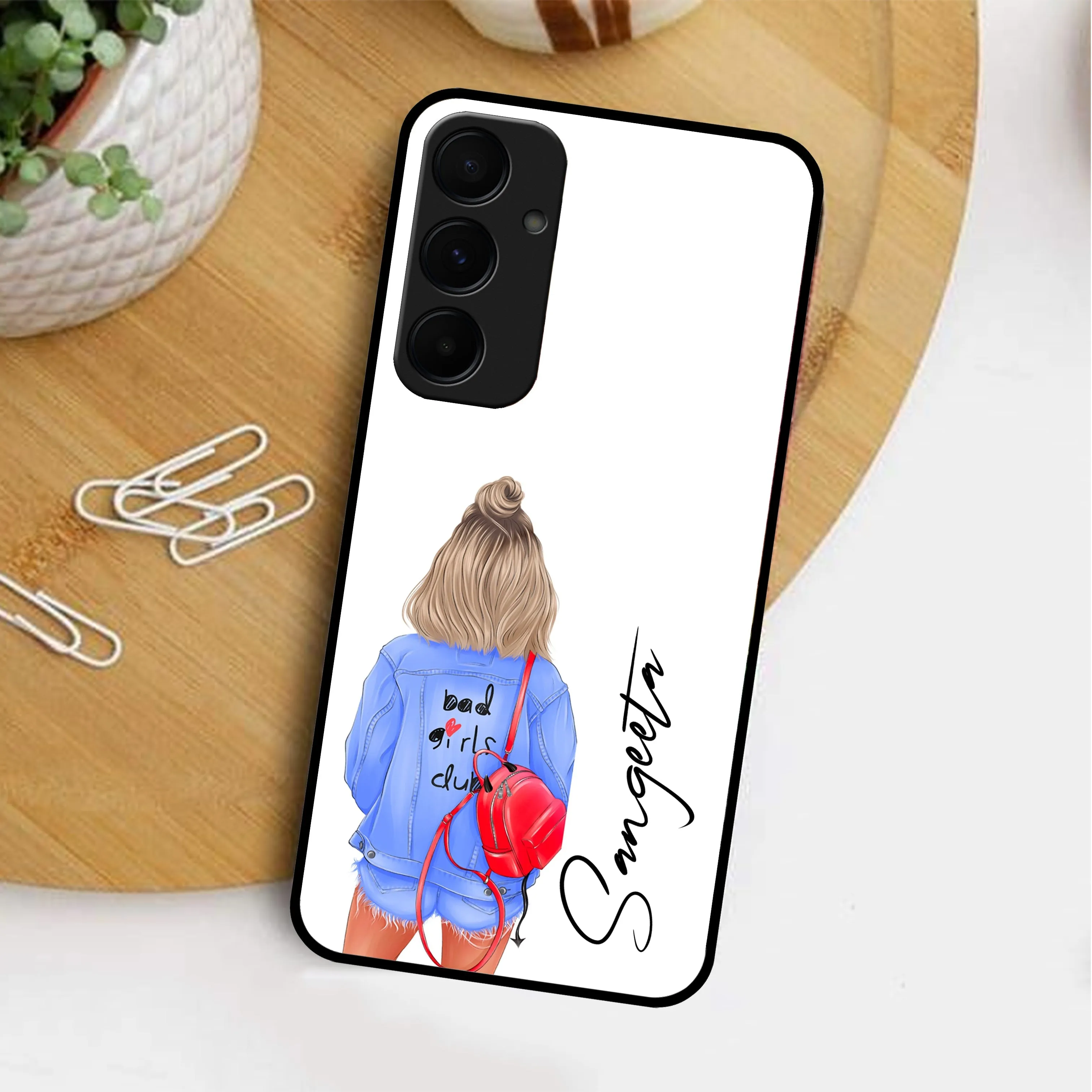 Bag Girl Customize Name Glass Case For Samsung