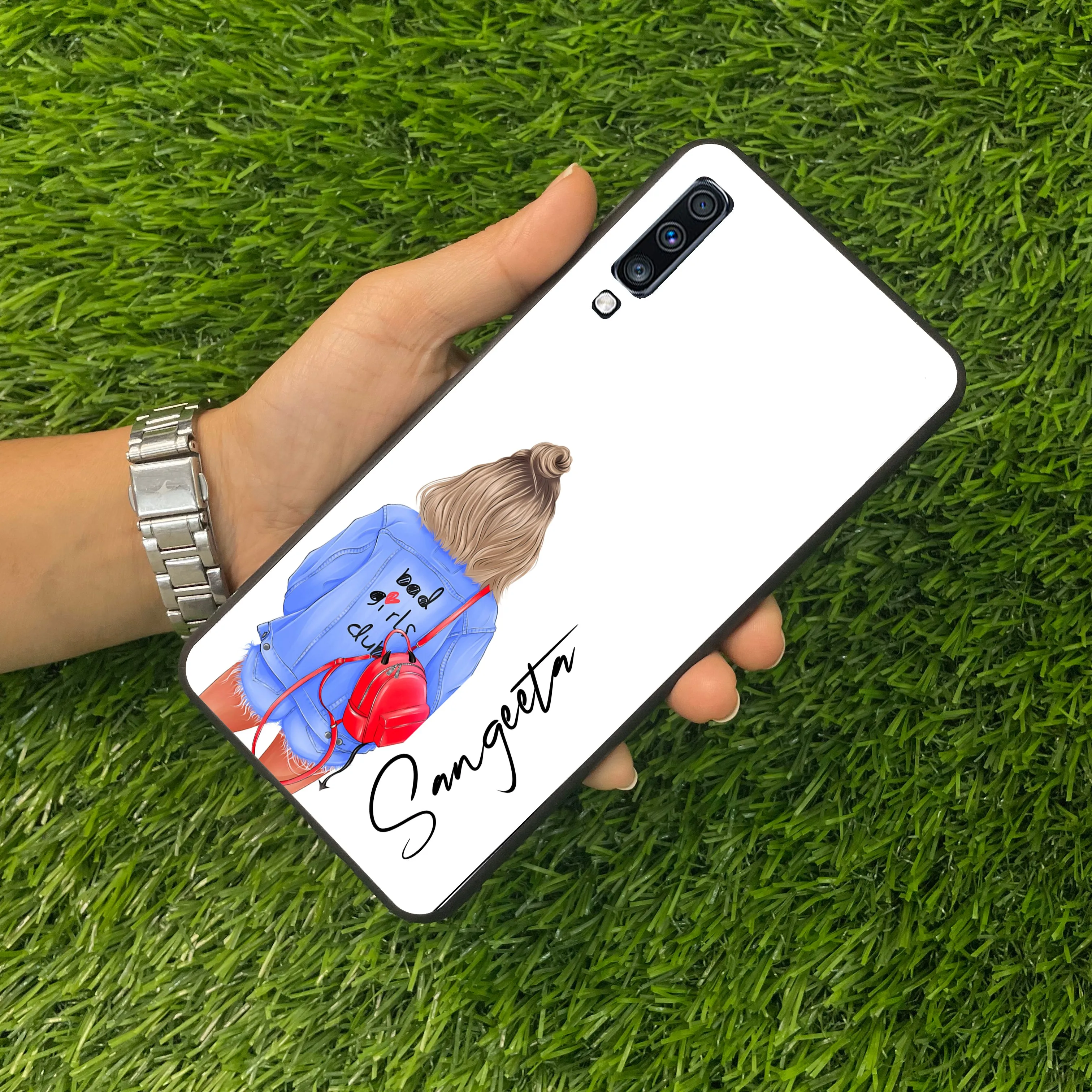 Bag Girl Customize Name Glass Case For Samsung