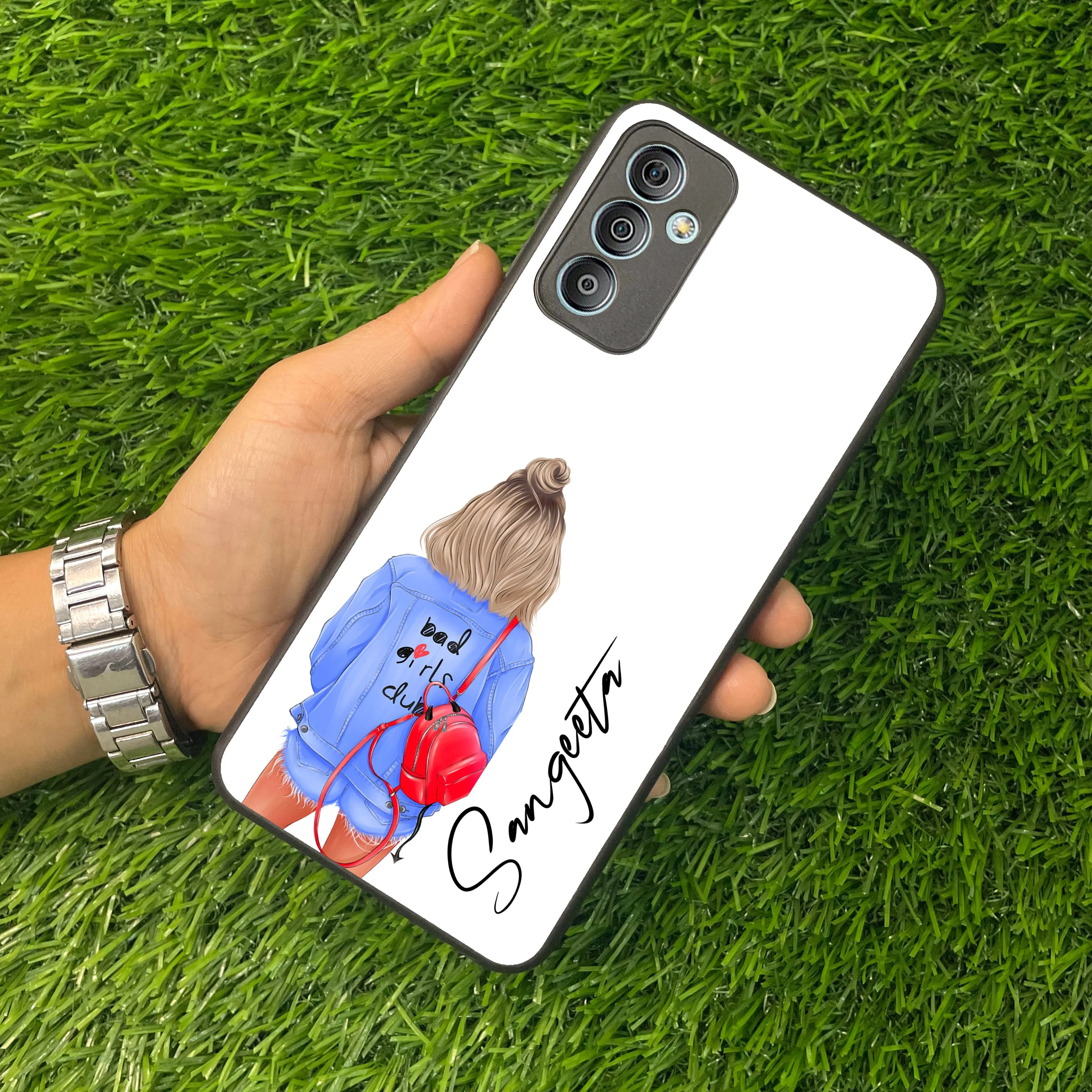 Bag Girl Customize Name Glass Case For Samsung