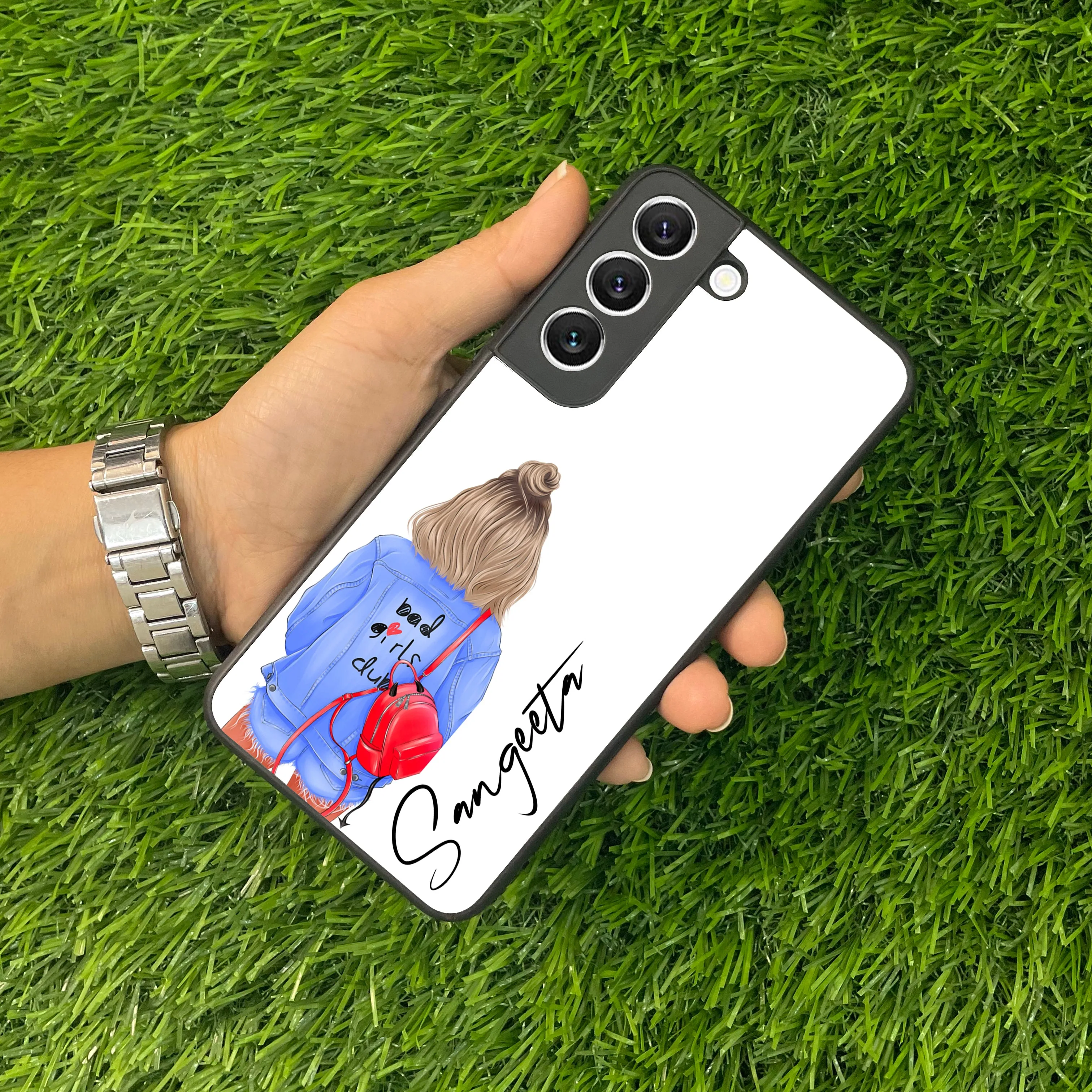 Bag Girl Customize Name Glass Case For Samsung