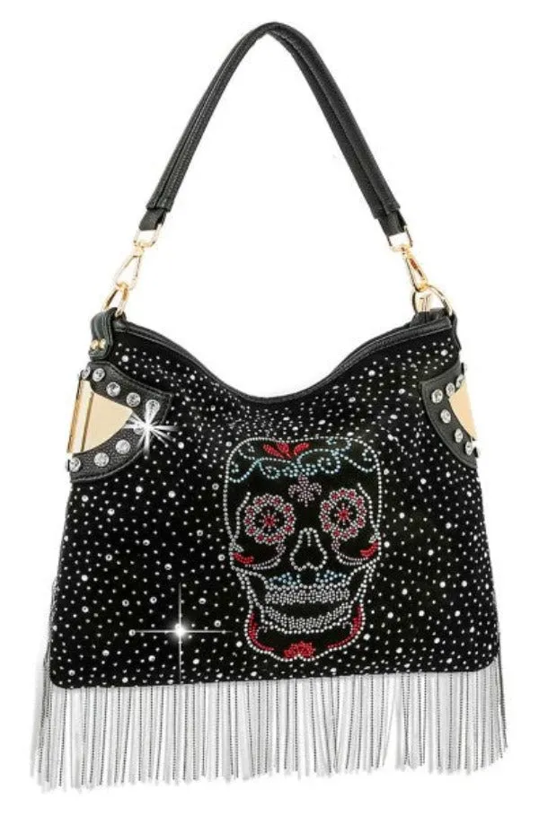 Bag - Sugar Skull Fringe Hobo Bag