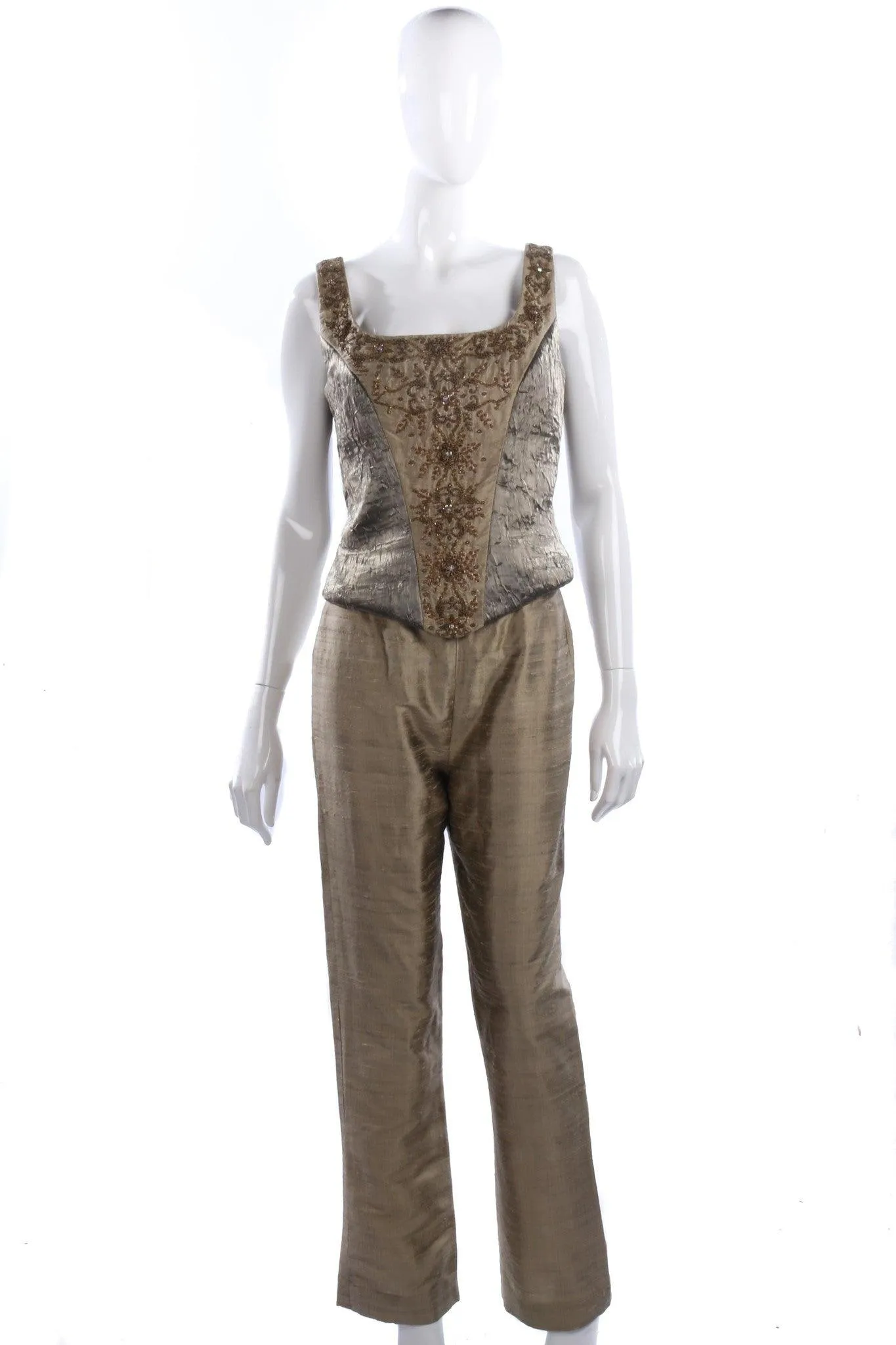 Beatrice Von Tresckow 100% Silk Top and Trousers Sage Green UK 10