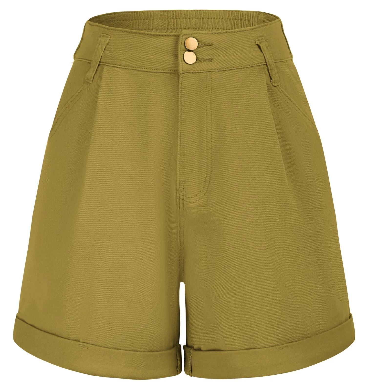 Bermuda Shorts Elastic Waist Wide Leg Shorts with Pockets & Belts