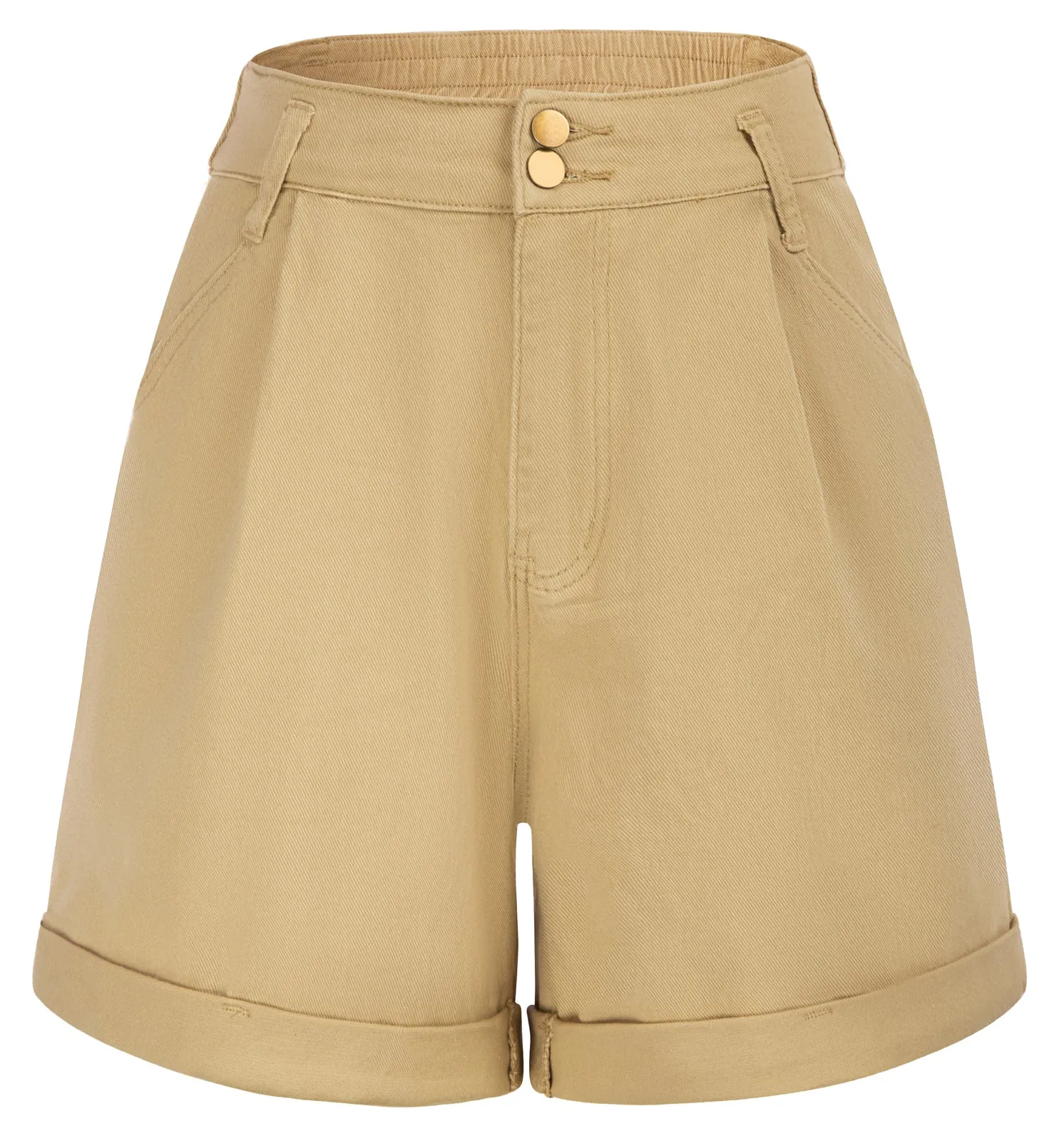 Bermuda Shorts Elastic Waist Wide Leg Shorts with Pockets & Belts