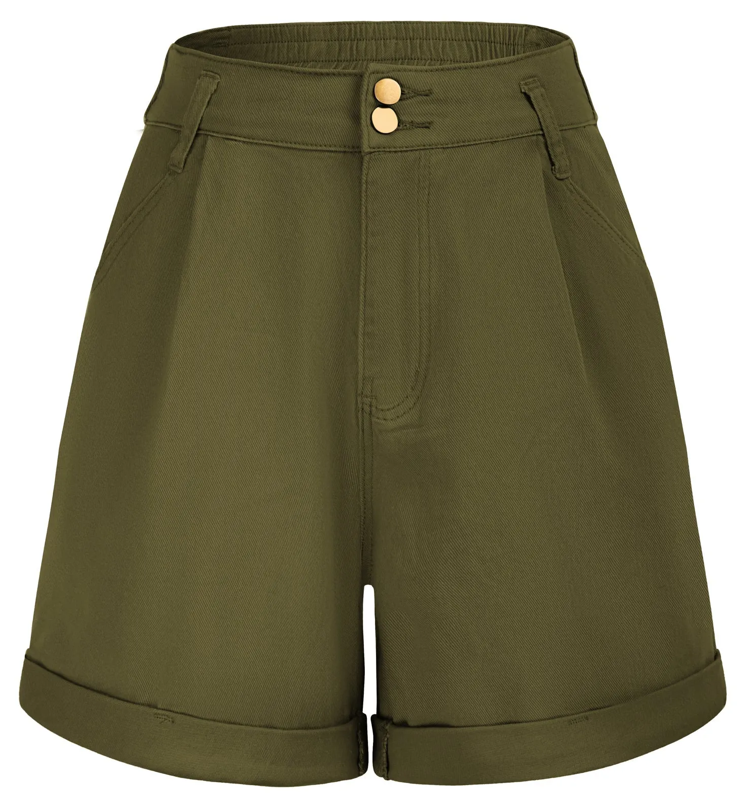 Bermuda Shorts Elastic Waist Wide Leg Shorts with Pockets & Belts