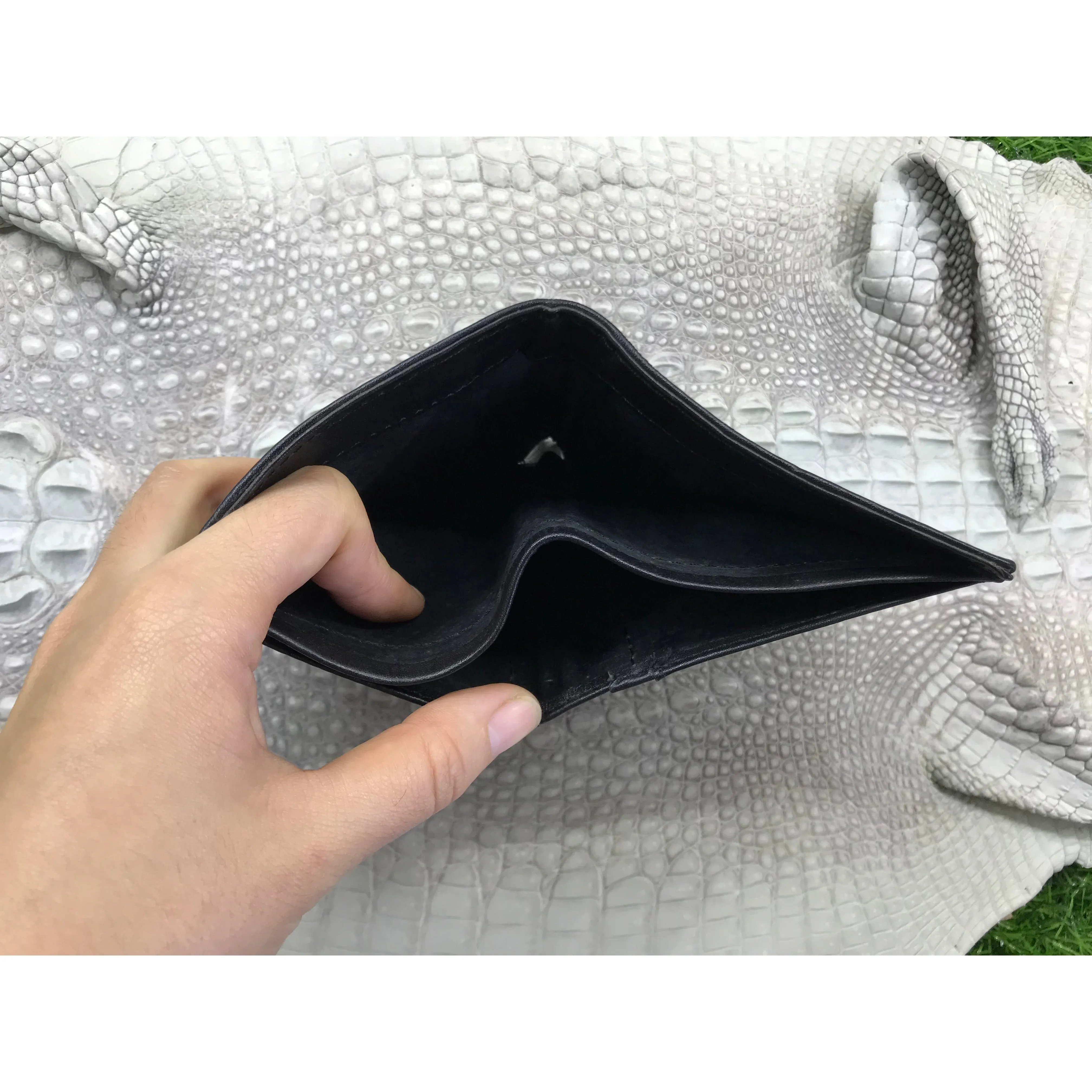 Black Alligator Horn Back Skin Bifold Vertical Wallet For Men | Handmade Crocodile Leather Wallet RFID Blocking | VL5712