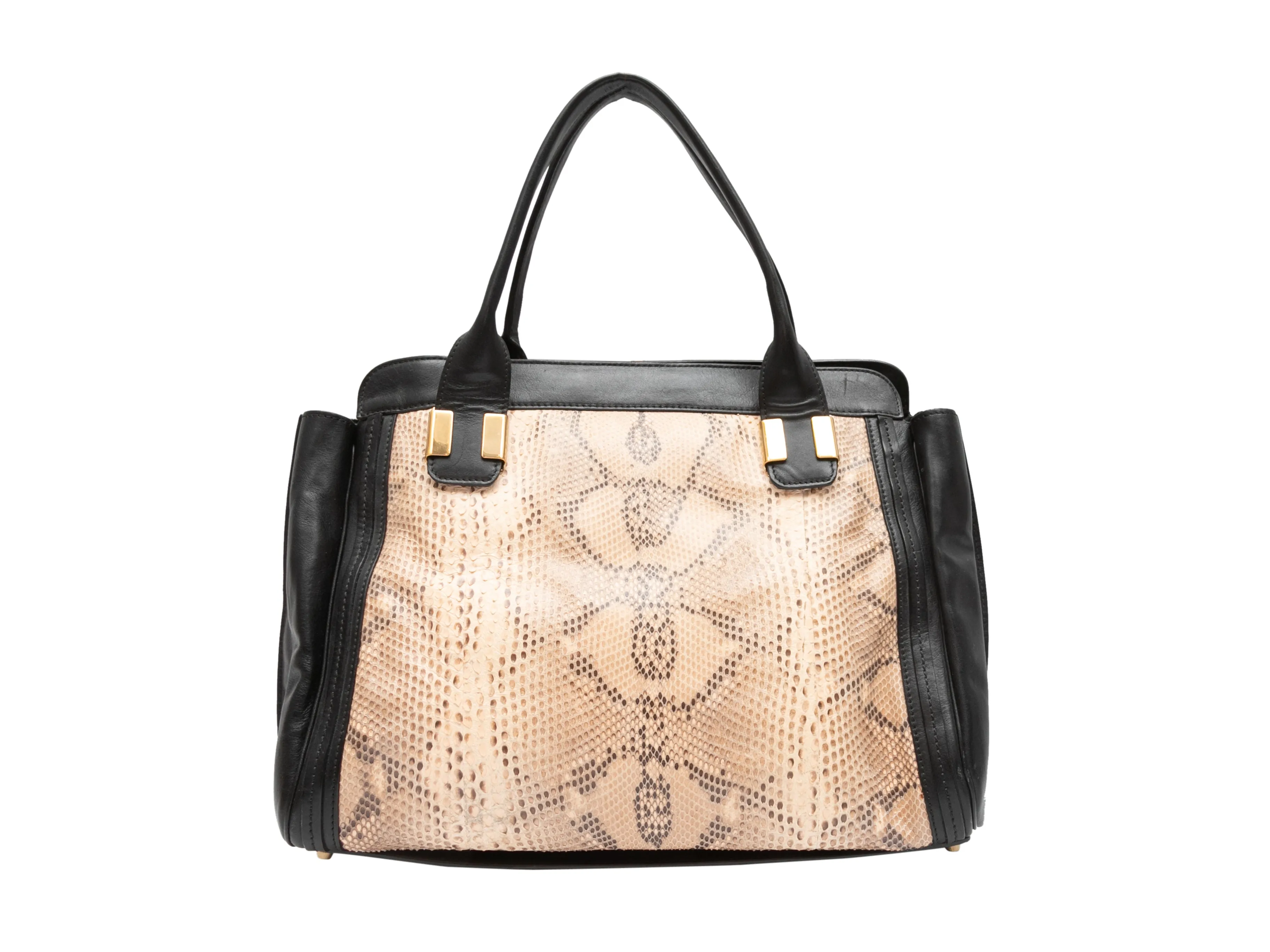 Black & Beige Chloe Leather & Python Tote Bag