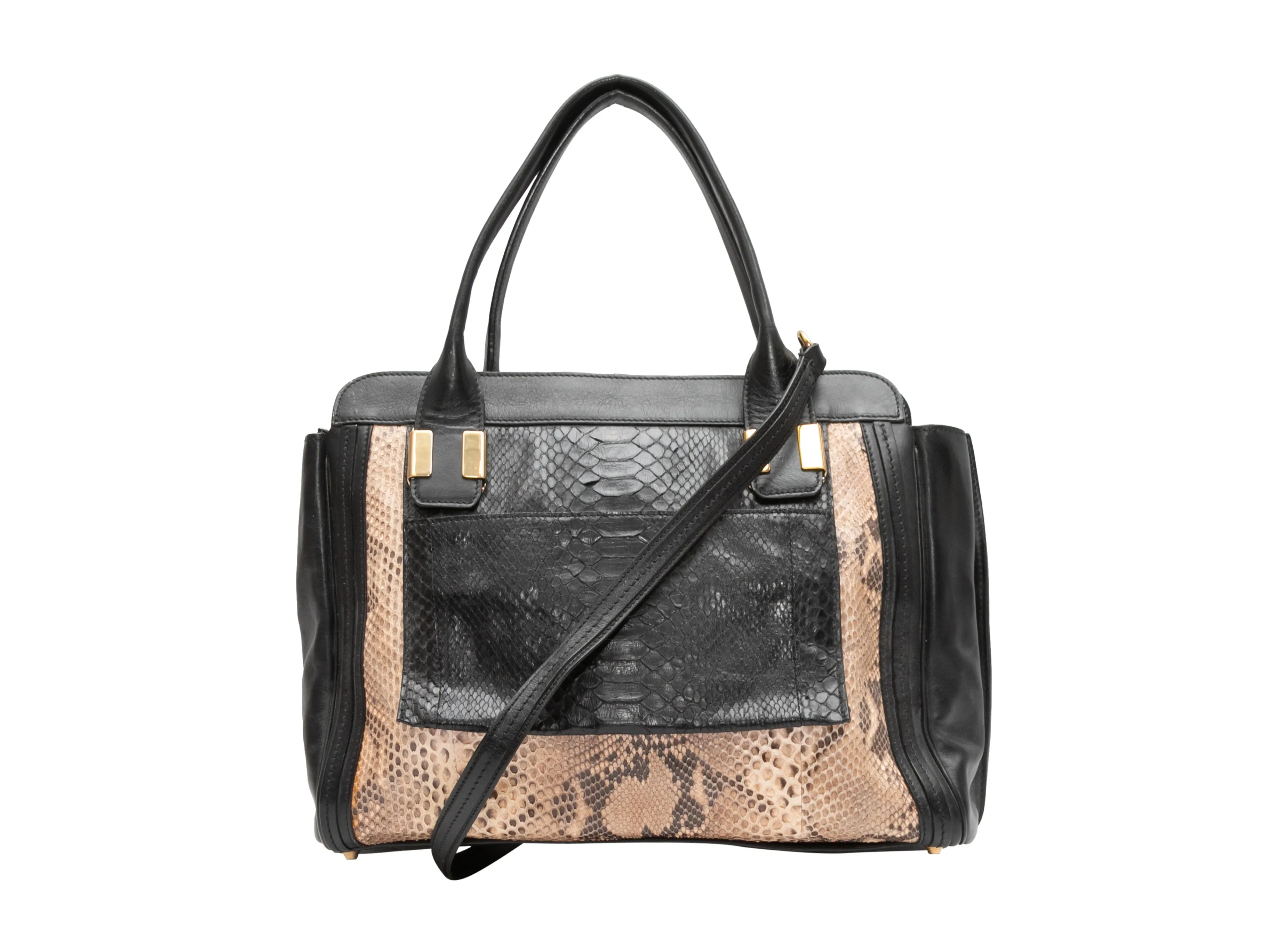 Black & Beige Chloe Leather & Python Tote Bag