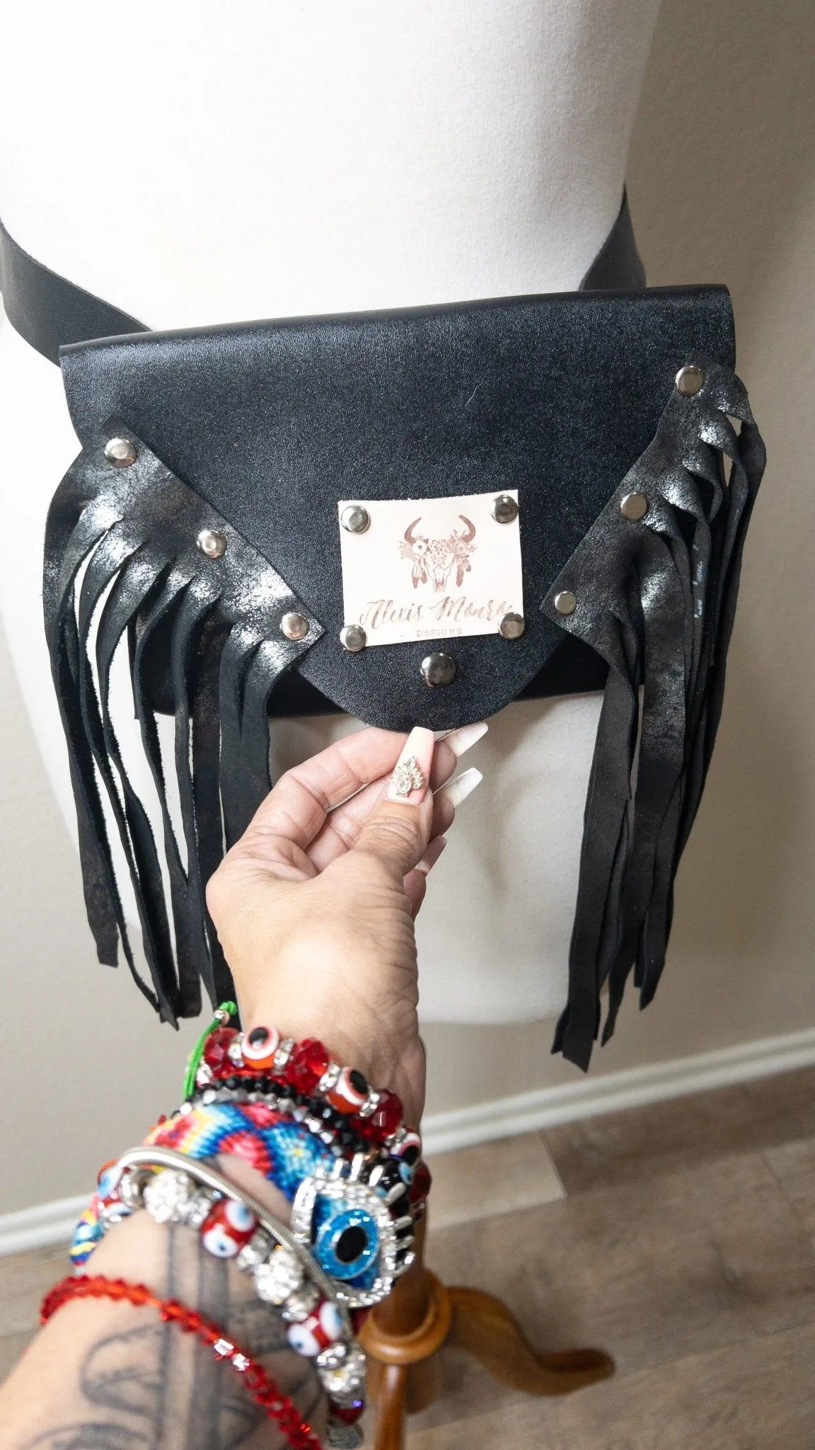 Black Baddie Fringe Belt Purse