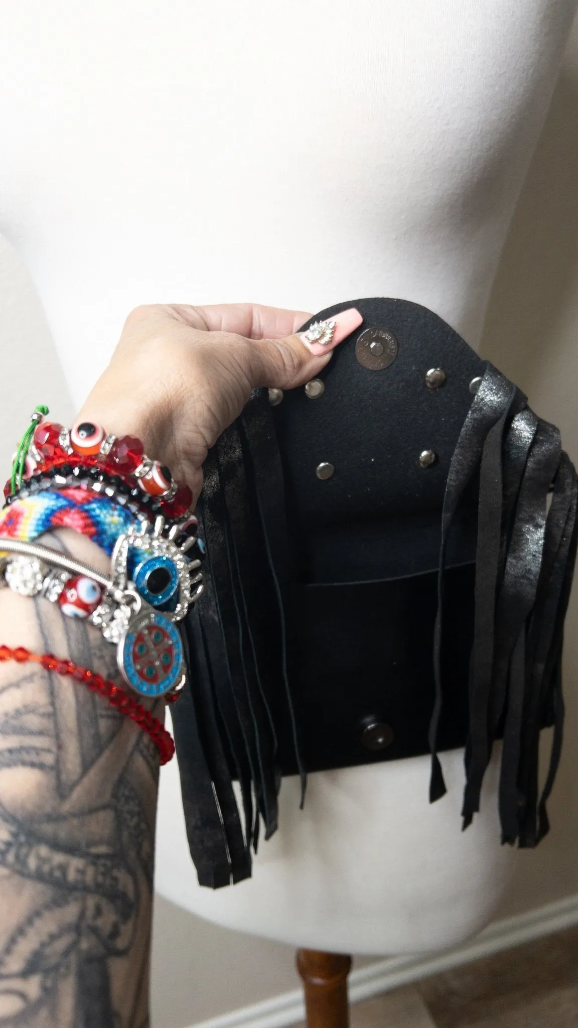 Black Baddie Fringe Belt Purse