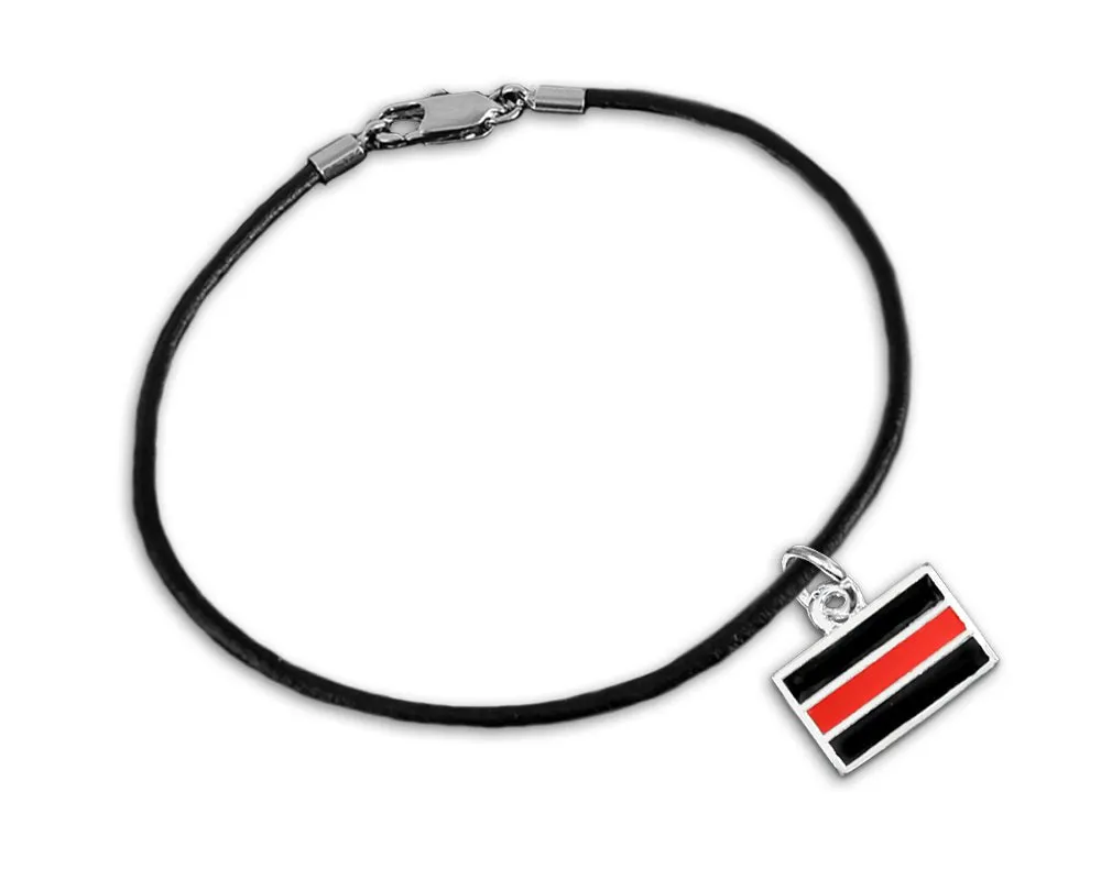 Black Cord Firefighter Red Line Charm Bracelets