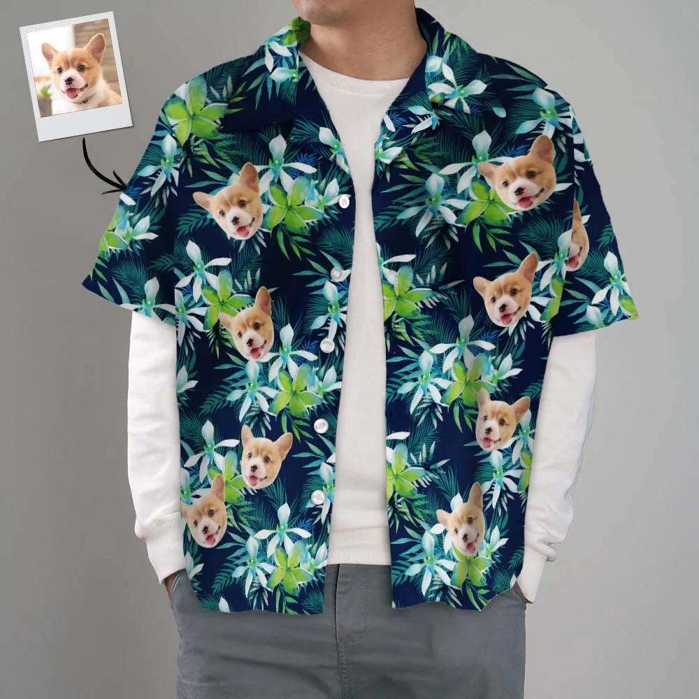 Black Friday Custom Hawaiian Shirt with Face Custom Dog Face Hawaiian Shirt Leaves Tropical Shirts for Christmas