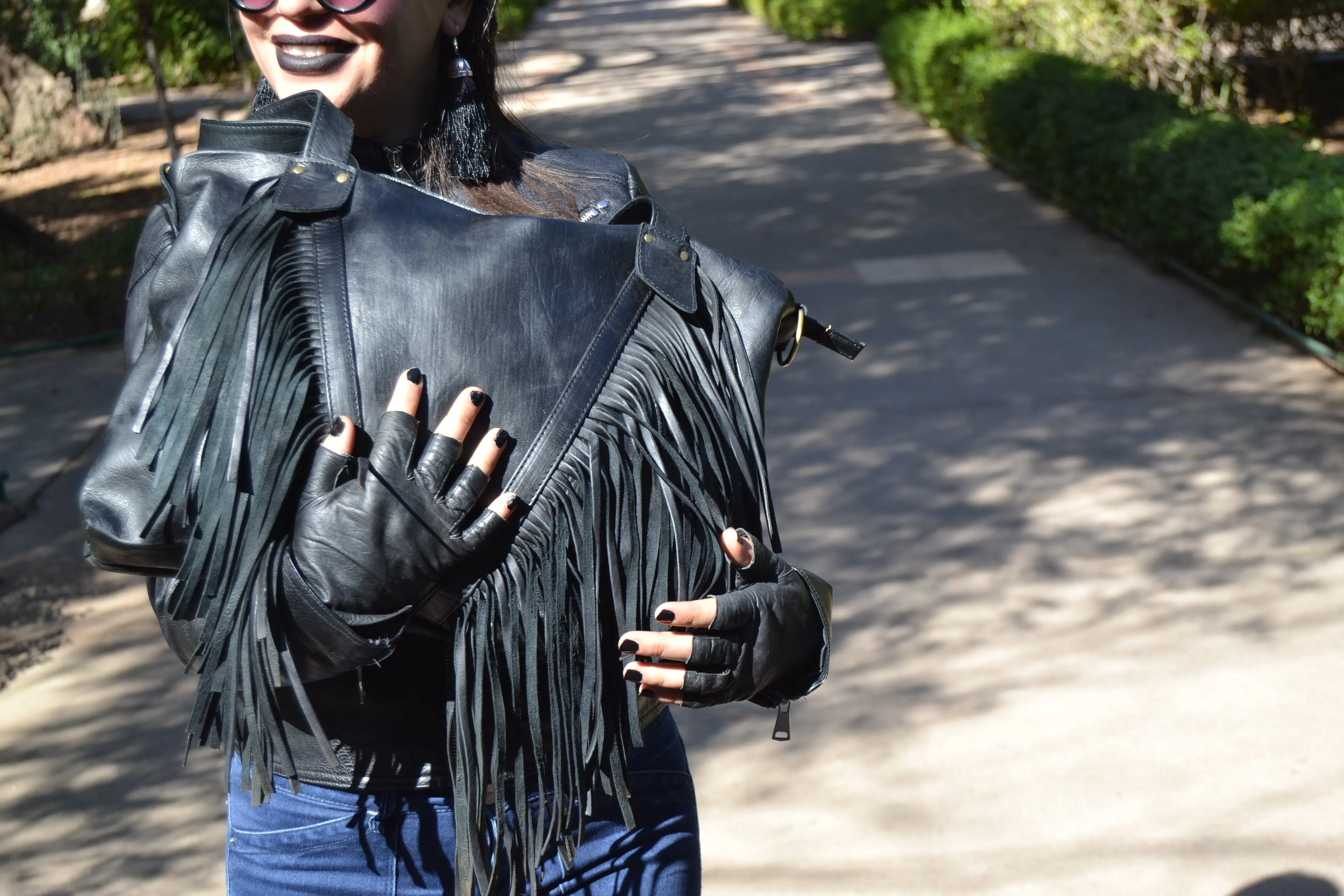 Black Fringe Leather Purse