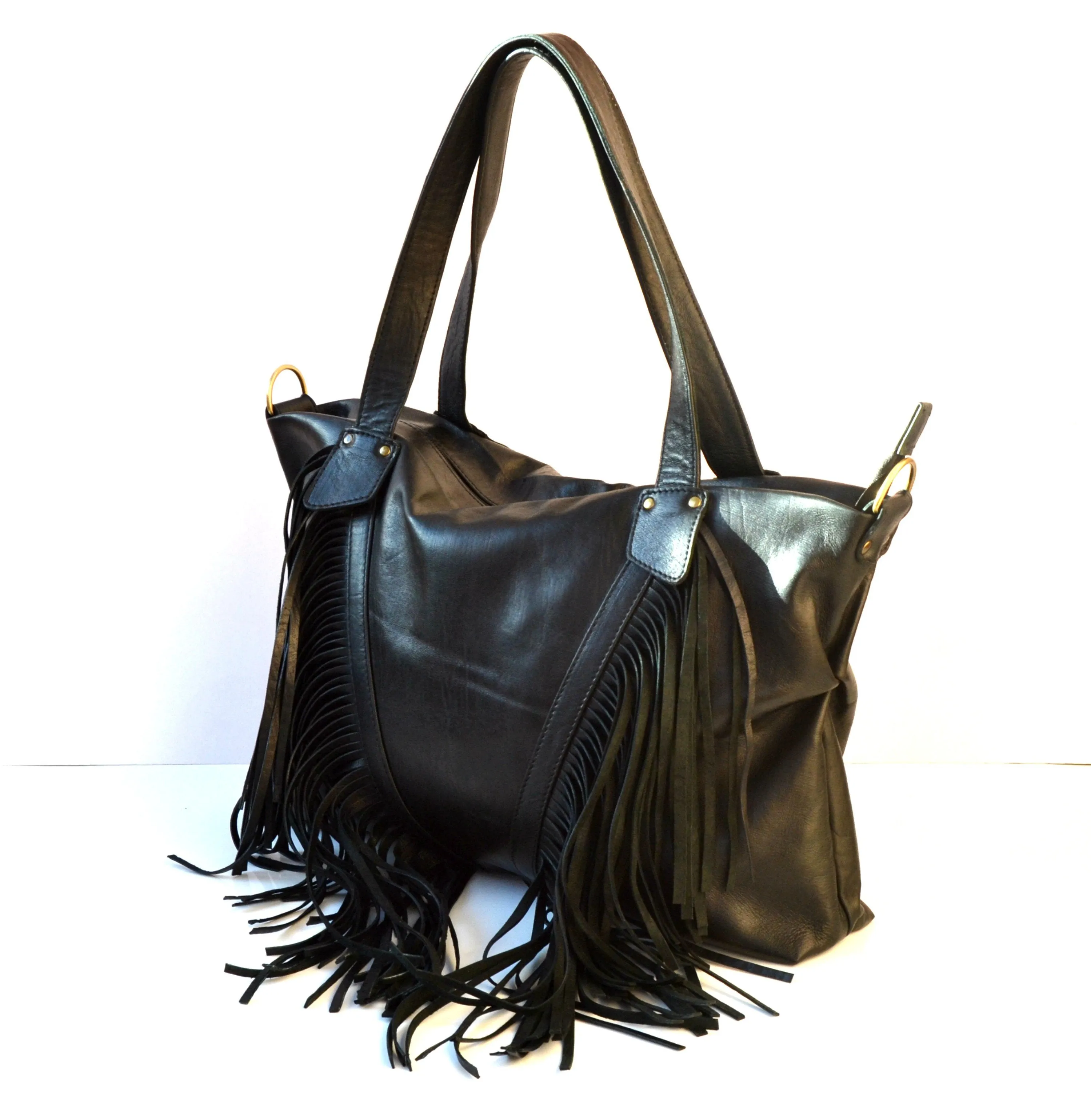 Black Fringe Leather Purse