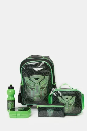 Boys Green And Black Transformers Trolley Set (5 Piece)