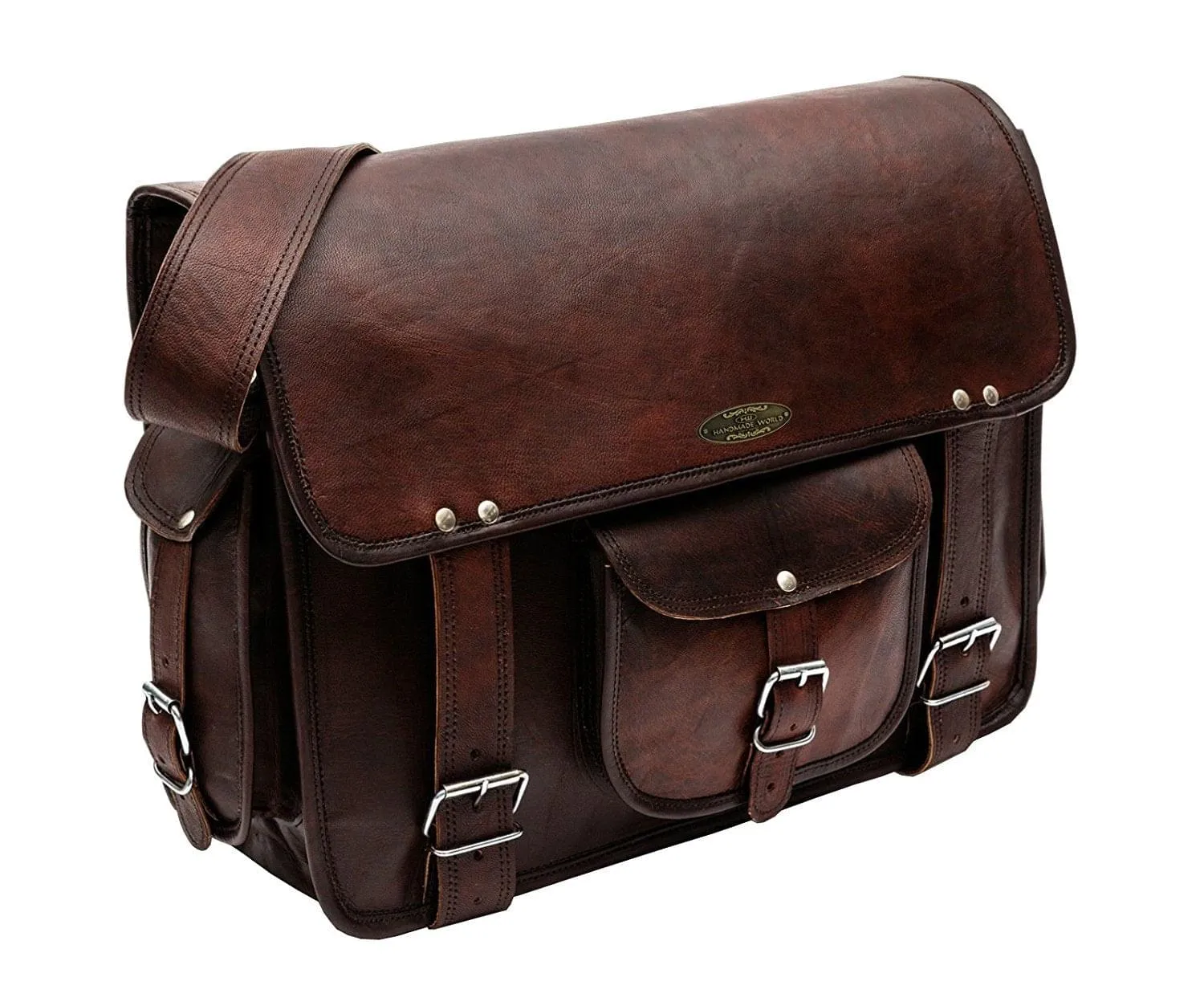 Brown Leather Messenger Bag 15 Inch