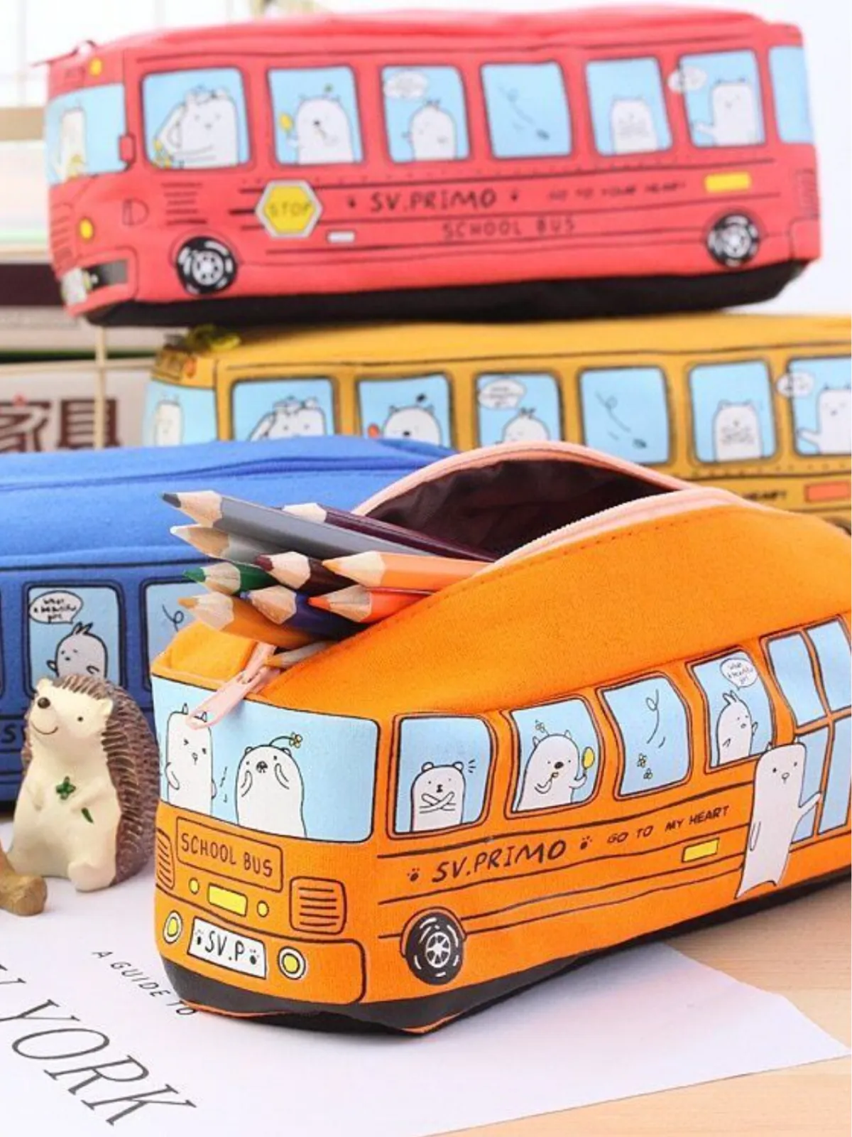 Cartoon School Bus Pencil Case - Fun and Spacious Stationery Organizer