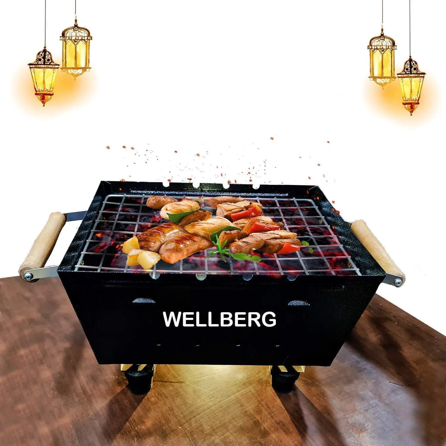 Charcoal Grill Barbecue, Rubber Leg with 4 Skewers