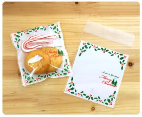 CLEARANCE Christmas Gift Bags with "Merry Christmas" (20 pcs) Self Adhesive Resealable Plastic Handmade Gift Kawaii Wrapping Bags (10cm x 11cm) GB019