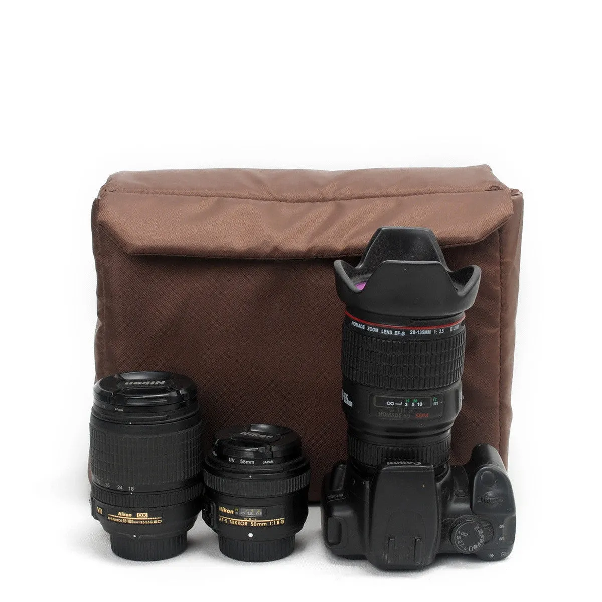 Coffee DSLR Camera Bag Insert One Body Two Lens B37